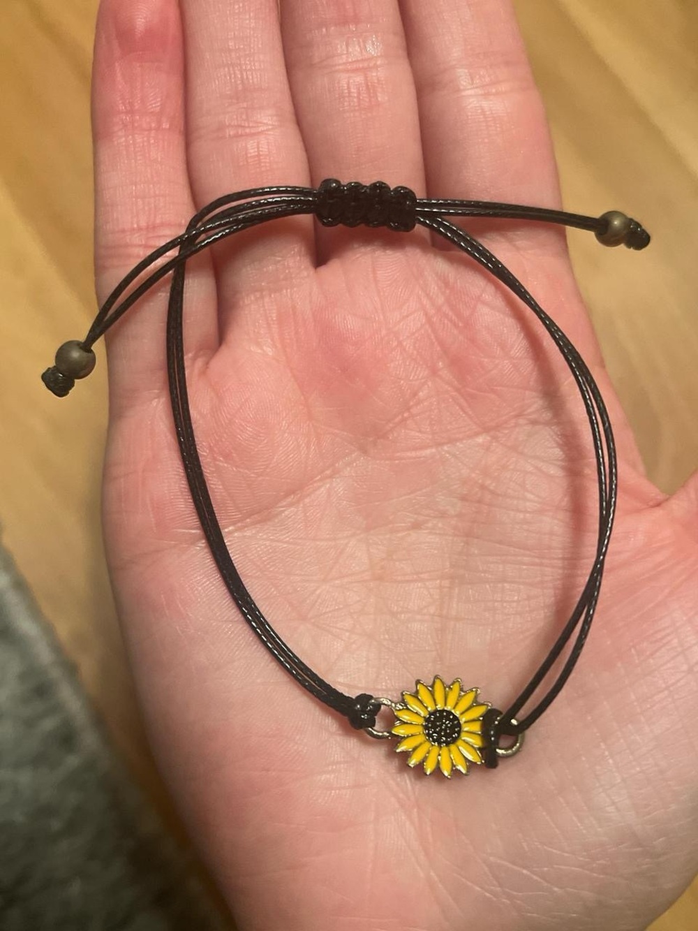 Sunflower Charm Cord Bracelet in Black & Yellow
